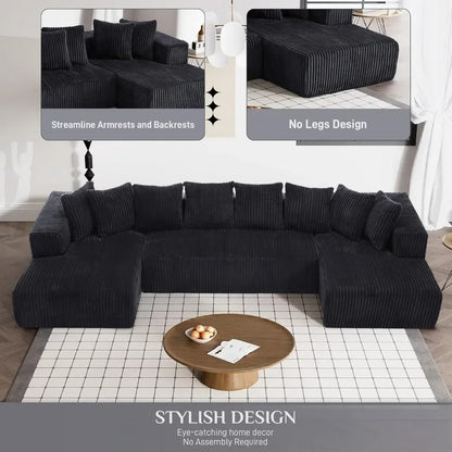 Retro 131" Modular Sectional Couch, Luxury Couches For Living Room, Corduroy Sofa With Chaise Lounge Comfy
