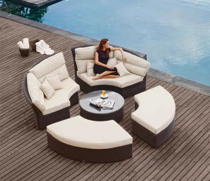Modern Design High Quality PE Rattan Luxury Lounger Sunbed Patio Chair Set Waterproof Garden Furniture