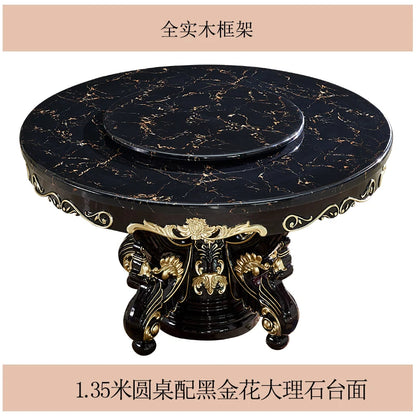 Luxury European dining table Large round table Marble dining table and chair combination American carved family