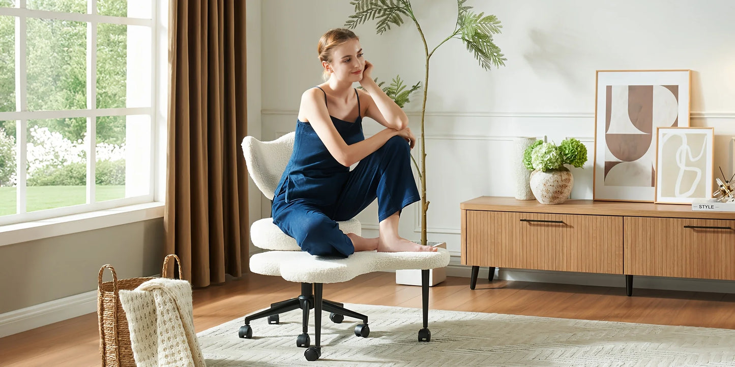 Ergonomic cross-leg office chair,360°rotating stool,height-adjustableseat,lumbar support,extremely comfortablemeditation chair,