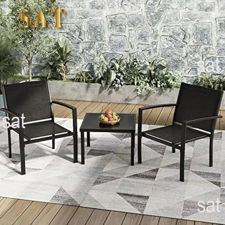A Patio Furniture Set Outdoor Conversation Textilene Fabric Chairs for Lawn, Garden, Balcony, Poolside with A Glass Coffee Table