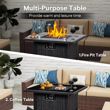 Outdoor Patio Furniture Set with Gas Fire Pit, Conversation Area, and Storage Box