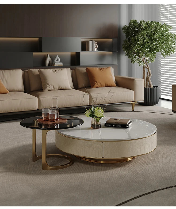 A163 Italian Light Luxury Stainless Steel round Living Room Home Coffee Table Modern Side Table