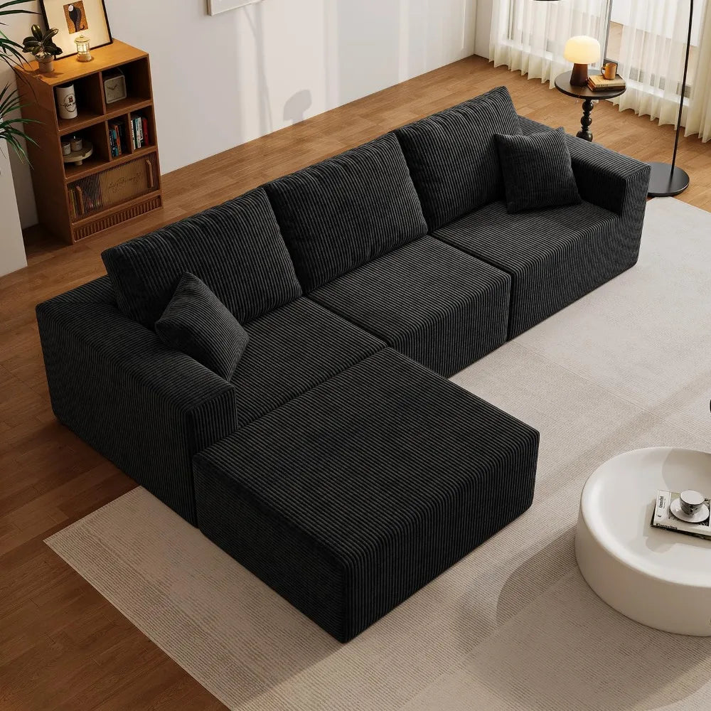 110" Boneless Cloud Sectional Couch for Living Room, Compressed Modular L-Shaped Sofa with Deep Seat, Frameless Corduroy Couch i