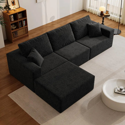 110" Boneless Cloud Sectional Couch for Living Room, Compressed Modular L-Shaped Sofa with Deep Seat, Frameless Corduroy Couch i