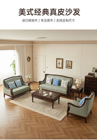 XL retro sofa walnut wood solid wood leather first layer cowhide combination sofa living room furniture