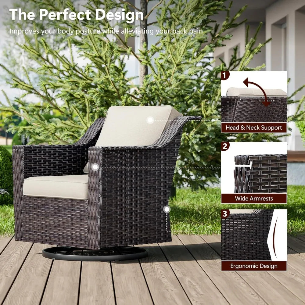 Wicker Patio Swivel Chairs, Outdoor Rocking Chair with Wide Armrest, Thickened Cushions, Patio Rattan Furniture for Deck, Porch