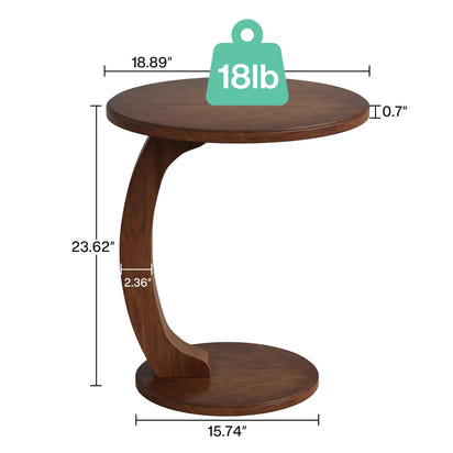 Tribesigns Round End Table, Wood C-Shaped Side Table, Small Couch Side Table, Mid-Century End Table, Retro Side Table