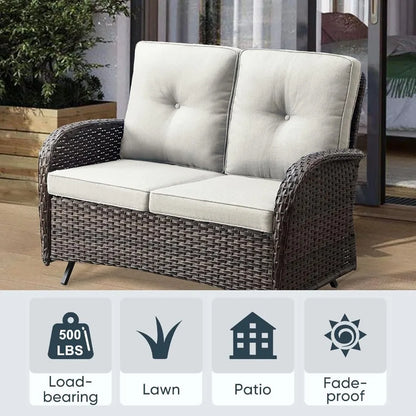 Outdoor Glider Bench Patio Loveseat with 500 Lbs Weight Capacity for Small Porch Deck and Backyard 2 Seater AllWeather Wicker S