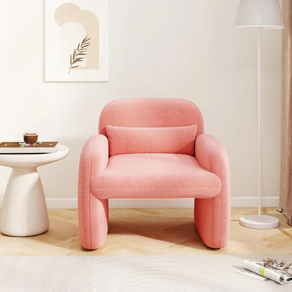 Modern Sherpa Accent Armchair with Waist Pillow for Living Room