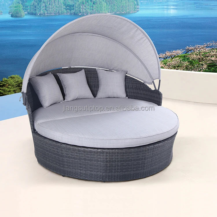 outdoor garden rattan round sofa bed with canopy