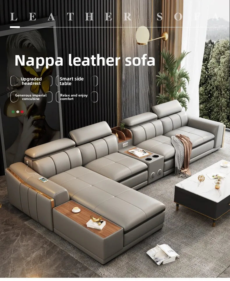 Beautify Your Living Room with Linlamlim Italian Genuine Leather Sofa - Bluetooth Speaker, Adjustable Headrests and USB Charging