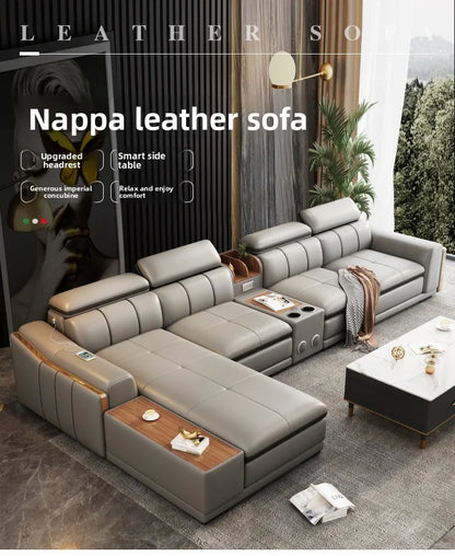 Beautify Your Living Room with Linlamlim Italian Genuine Leather Sofa - Bluetooth Speaker, Adjustable Headrests and USB Charging