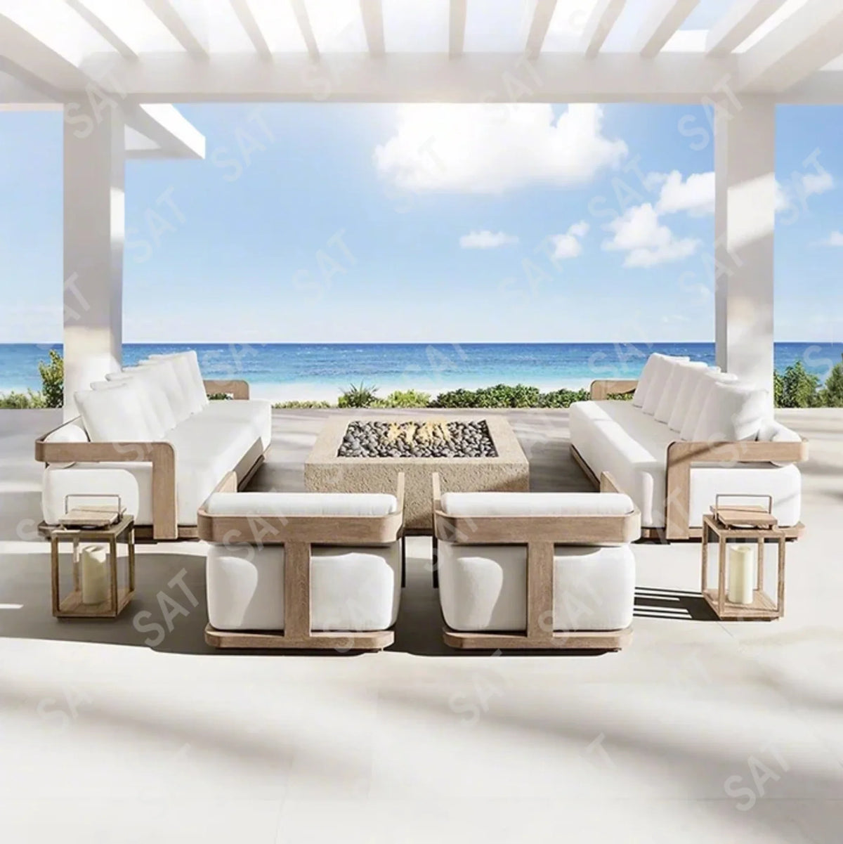 -High-End Garden Sofa Set Luxury Yacht Solid Wood Sofa Hotel Patio Outdoor Furniture Design Villa Backyard Teak Sofa