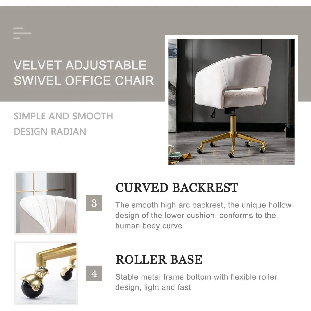 Velvet Home Office Chair, Modern Office Chair with Gold Base, Home Office Desk Chair for Living Room, Bedroom, Vanity, Study
