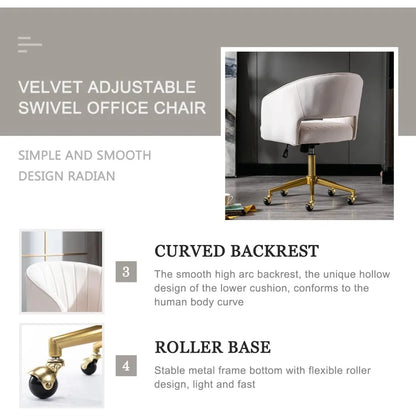 Velvet Home Office Chair, Modern Office Chair with Gold Base, Home Office Desk Chair for Living Room, Bedroom, Vanity, Study
