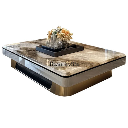 l*Light luxury large coffee table microcrystalline stone modern large apartment flat marble 2025 new