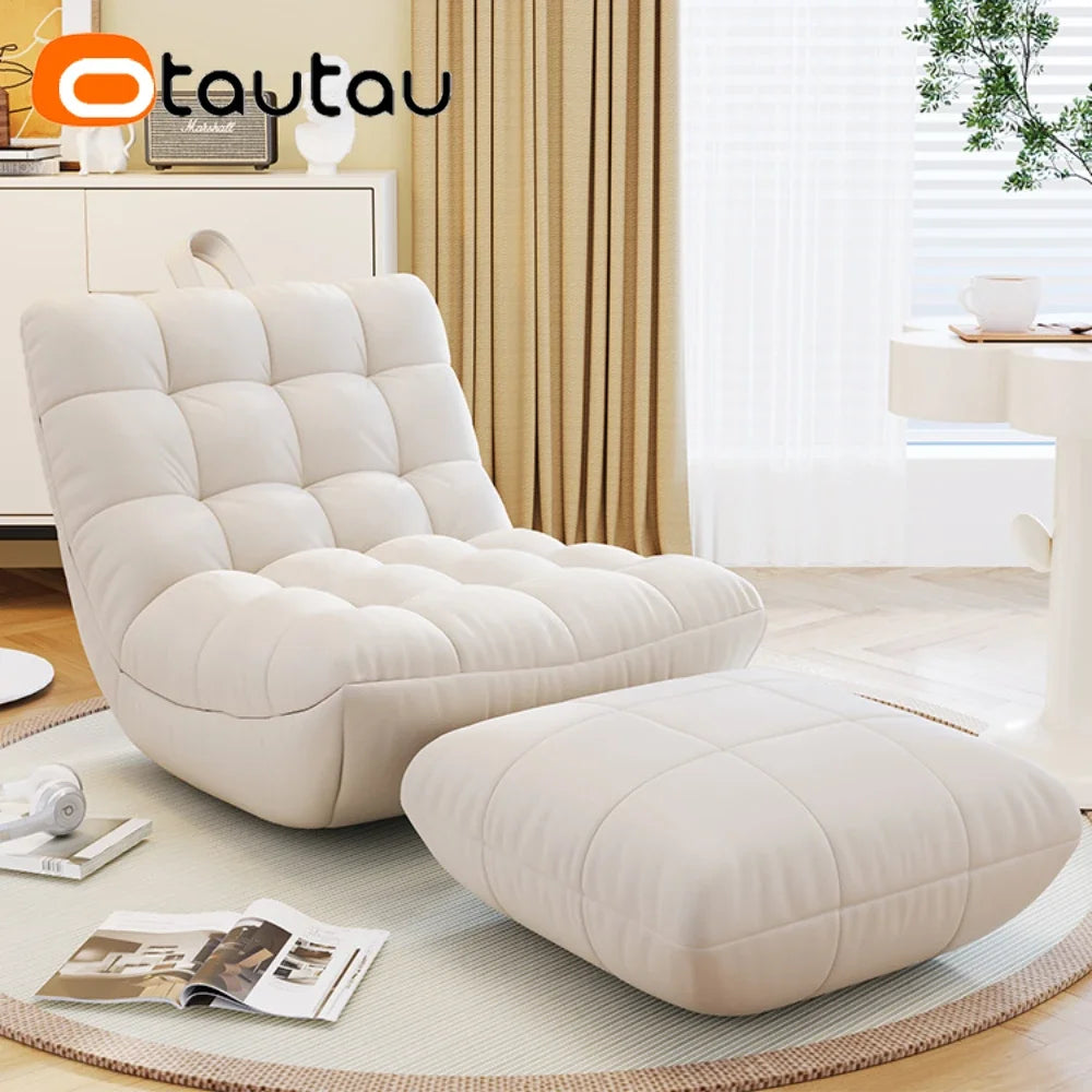 OTAUTAU Bean Bag Lounger Cover Without Filler Floor Seat Lazy Sofa Bed Couch Beanbag Sac with Footrest Stool Ottoman SF024