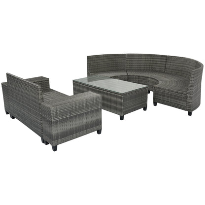 8-pieces Outdoor Wicker Round Sofa Set, Half-Moon Sectional Sets All Weather, Curved Sofa Set With Rectangular Coffee Table, PE