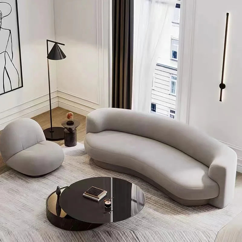 Fabric Living Room Sofas European Beige Italian Curved Luxury Couch Double Modern Designer Divano Soggiorno Home Furniture