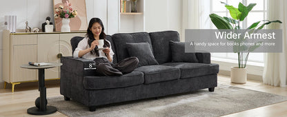 89 Inch 3 Seater Chenille Upholstered Couch Plush Deep Seat Cloud Sofa Gray Soft Upholstered Furniture for Living Room Bedroom Apartment Office Small Space