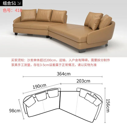 Designer Curved Leather Sofa Italian Cowhide Light Luxury Brands High-End