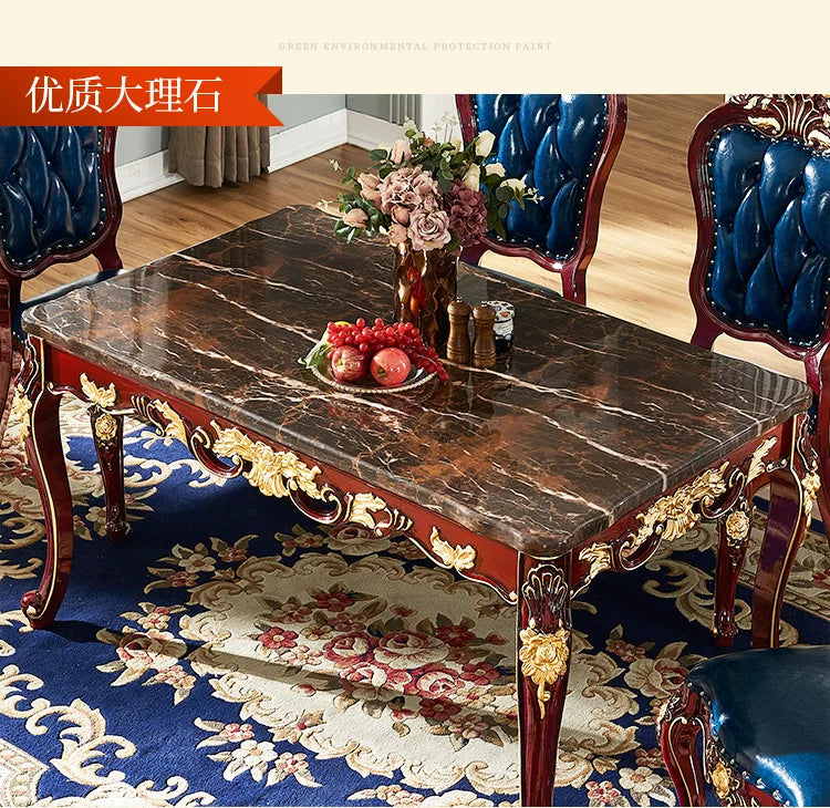 SGF European-style Marble Solid Wood Dining Table Carved Dining Table and Chair Set