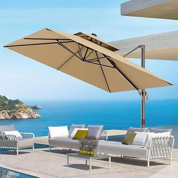 9' X 12' Cantilever Outdoor Patio Umbrellas Double Top Large Rectangle Umbrella Heavy Duty 360°Rotation Offset Umbrella for Gard