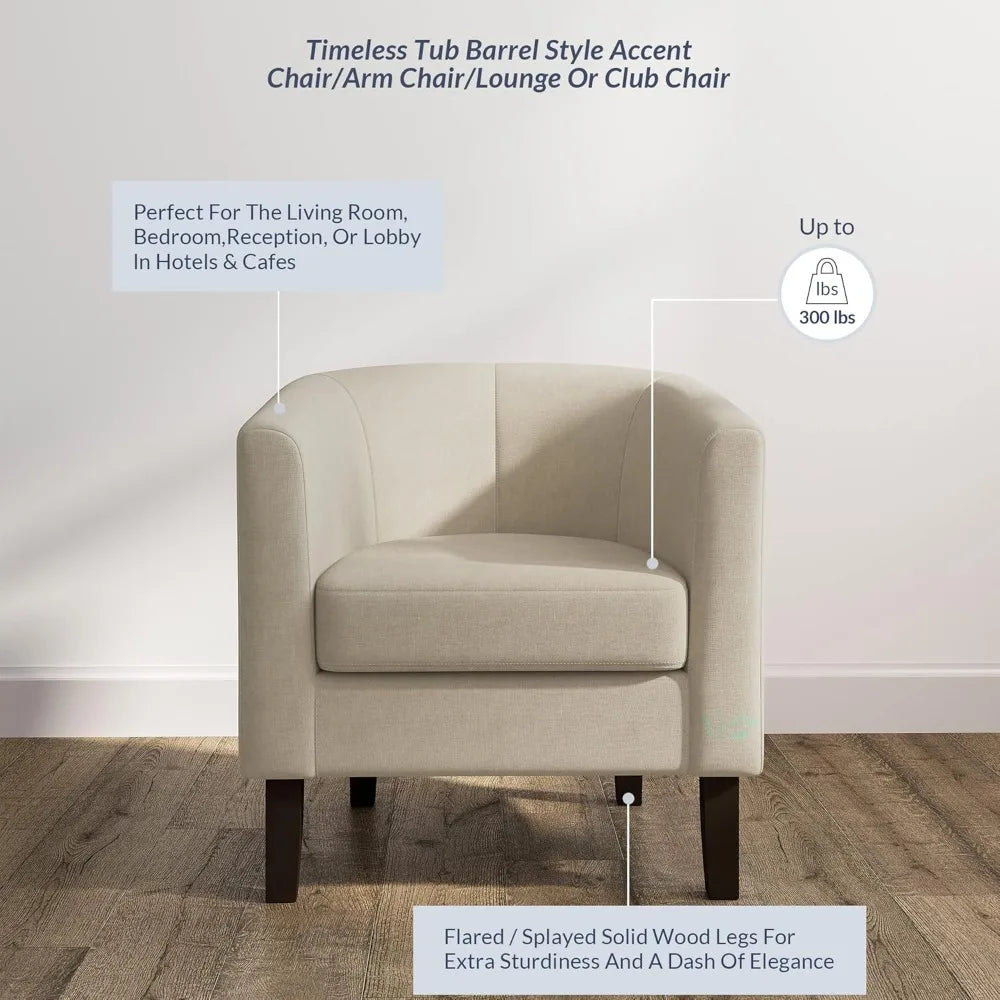 Accent Barrel Chair, Faux Leather Round Club Tub Sofa Corner Chair with Flared Legs and Cozy Soft Padding for Living Roo