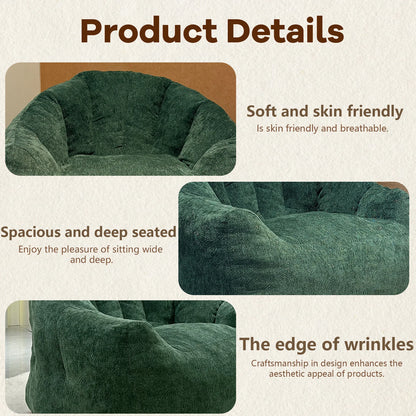 Adult bean bag chair, ultra-large, boneless sofa; reading chair with rabbit fur fabric; living room furniture, memory foam lazy