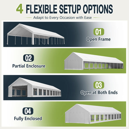 20x60FT Large Outdoor Event Tent Heavy Duty White Party Canopy Double Doors 18 PVC Windows Waterproof Steel Frame For Banquet Wedding Market