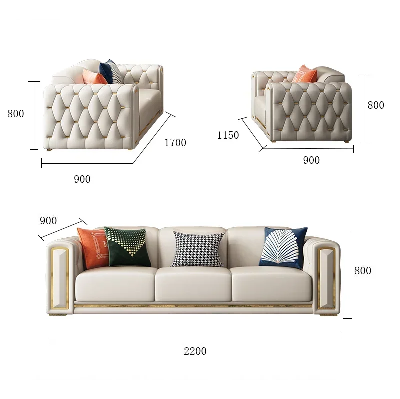 Luxury Design Sectional 1 2 3 Seater Leather Tufted Sofa Set Modern U Shape Living Room Furniture