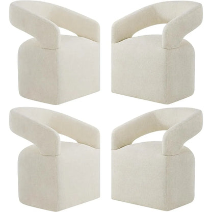 4-PCS Upholstered Dining Chairs with Casters, Cream Barrel Armchairs on Rollers for Multi-Room Use