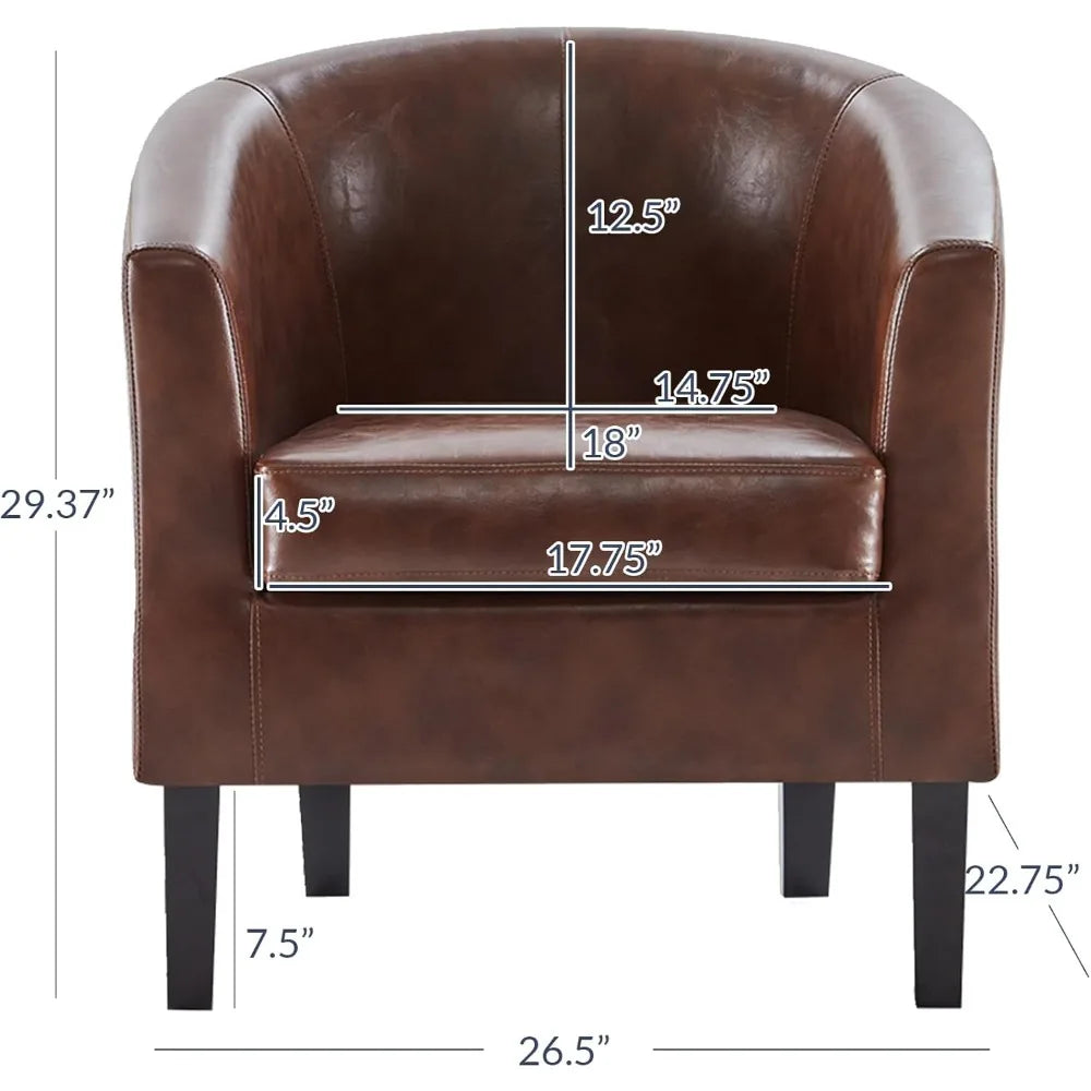 Living Room Chair, Faux Leather Round Accent Barrel Chair (Caramel)