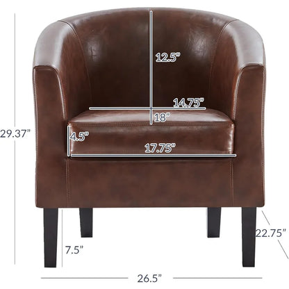 Living Room Chair, Faux Leather Round Accent Barrel Chair (Caramel)