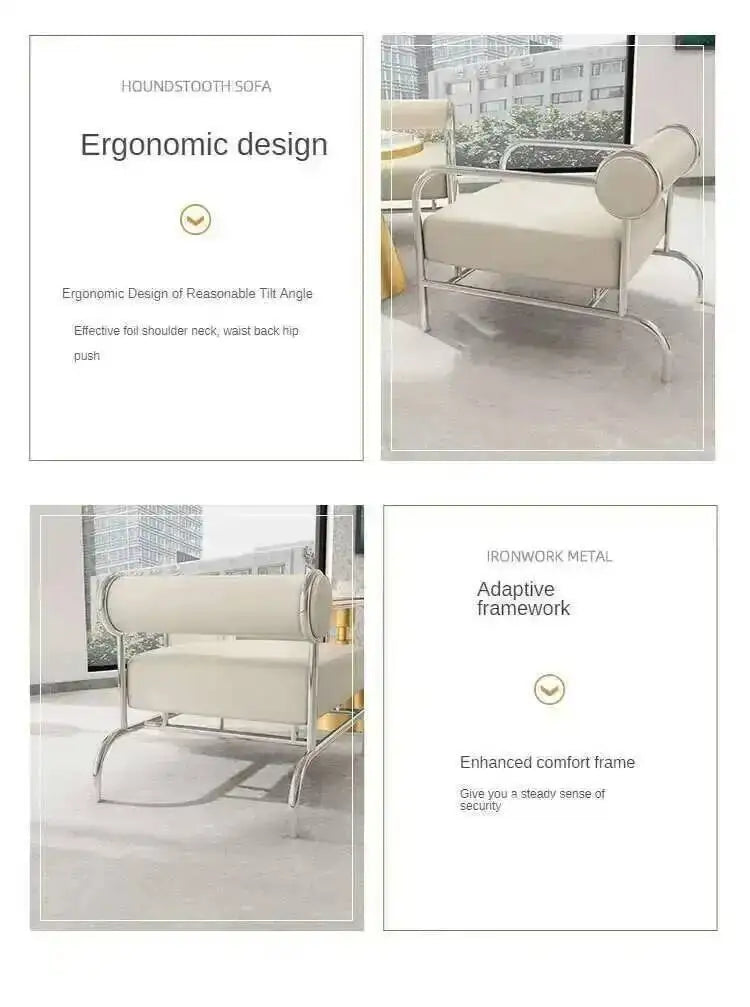 Nordic Fabric Living Room Chairs Stainless Steel Single Sofa Recliner European Living Room Furniture Home Leisure Back Armchair