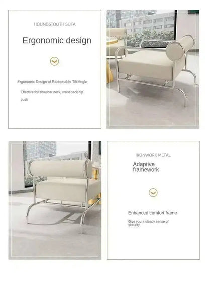 Nordic Fabric Living Room Chairs Stainless Steel Single Sofa Recliner European Living Room Furniture Home Leisure Back Armchair