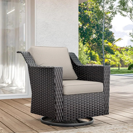 Wicker Patio Swivel Chairs, Outdoor Rocking Chair with Wide Armrest, Thickened Cushions, Patio Rattan Furniture for Deck, Porch