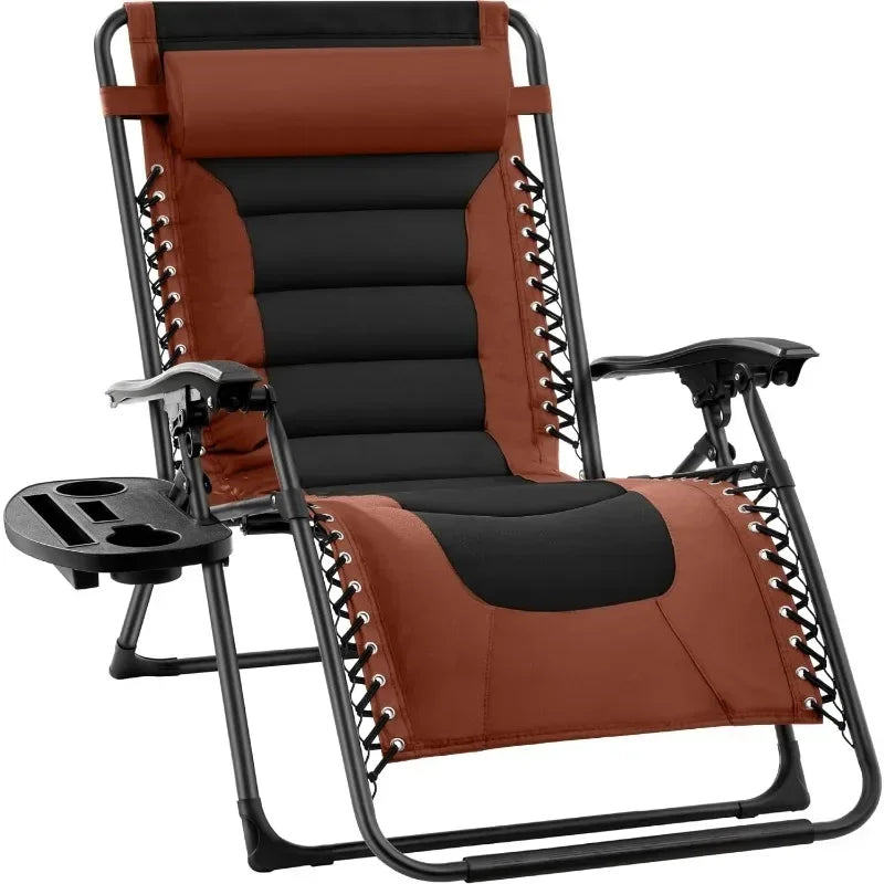 v Oversized Padded Zero Gravity Chair, Folding Outdoor Patio Recliner, XL Anti Gravity Lounger for Backyard w/Headrest, Cup Hold