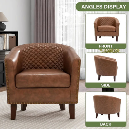 Modern Comfortable Faux Leather Armchair for Living Room and Bedroom, Stylish Barrel Club Chair with Upholstered Armrests for Re