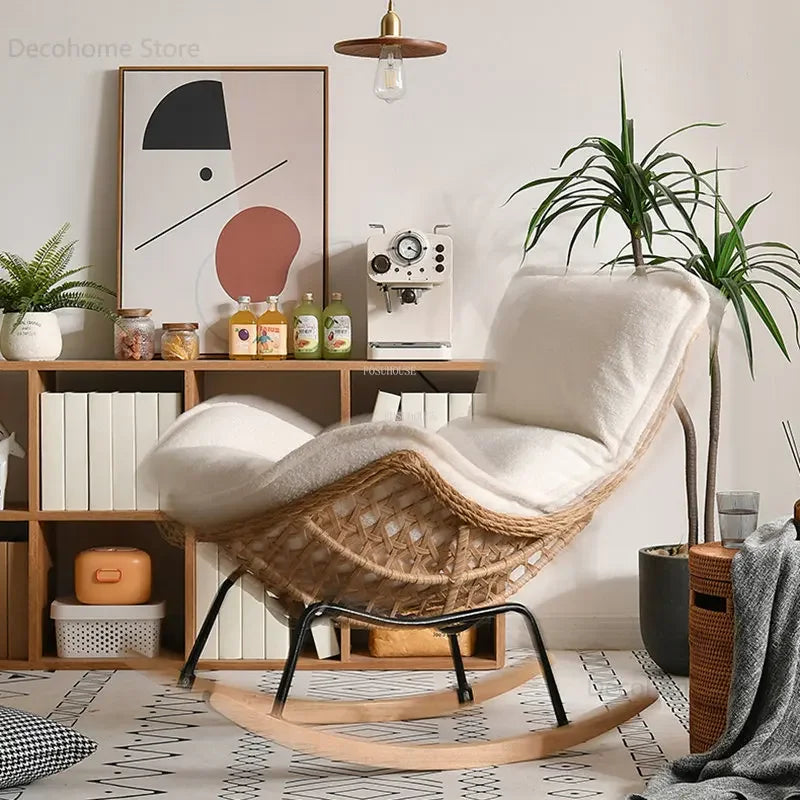 Modern Rattan Living Room Chairs Leisure Lazy Back Sofa Home Lounge Chair Outdoor Balcony Rocking Chair Living Room Furniture