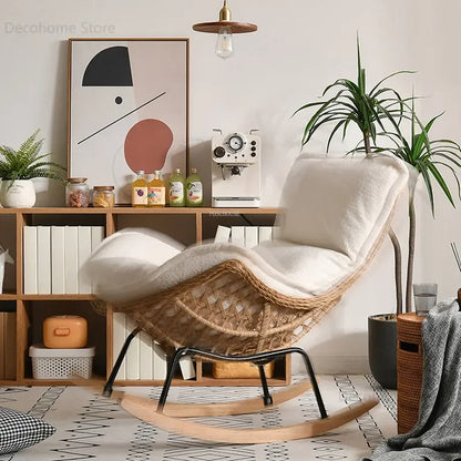 Modern Rattan Living Room Chairs Leisure Lazy Back Sofa Home Lounge Chair Outdoor Balcony Rocking Chair Living Room Furniture