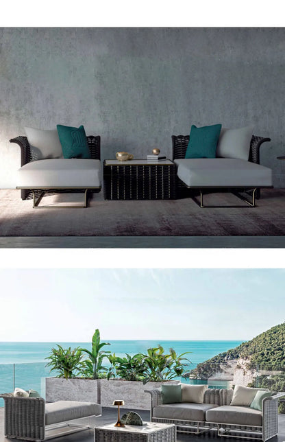 Outdoor sofa courtyard terrace simple rattan sofa waterproof sunscreen balcony rattan chair furniture
