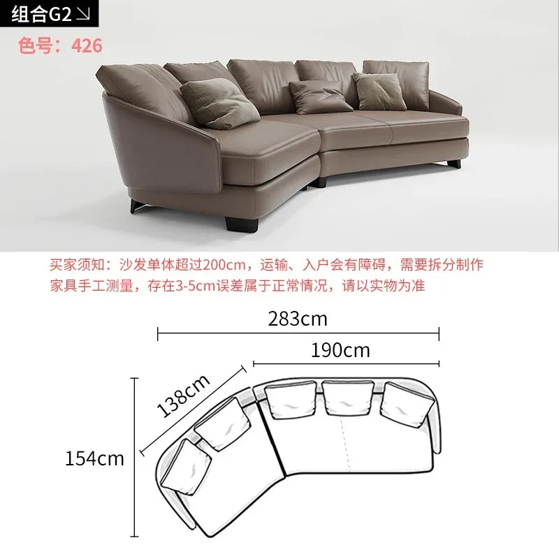 Designer Curved Leather Sofa Italian Cowhide Light Luxury Brands High-End