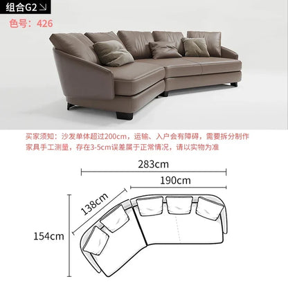 Designer Curved Leather Sofa Italian Cowhide Light Luxury Brands High-End