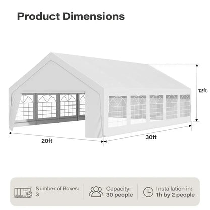 Party Tent, Heavy Duty Waterproof Canopy with Removable Sidewalls amp RollUp Door, Large White Event Shelter with Steel Frame f