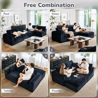 108 L-Shape Sectional Sofa with Ottoman, 3 Seater Deep Seat Cloud Sofa (Black)
