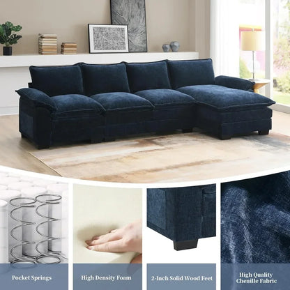 SAT Convertible Sectional Sofa, Modern Chenille Fabric L Shaped Living Room Furniture Set, 5 Seat Sofa with Chaise & Deep Seat