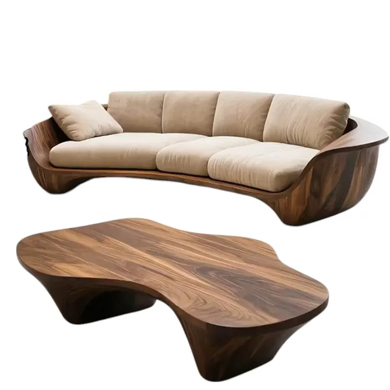 Modern simple solid wood Chinese straight row sofa living room light luxury high-end curved designer