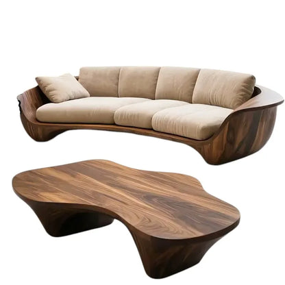 Modern simple solid wood Chinese straight row sofa living room light luxury high-end curved designer